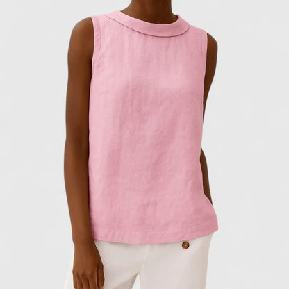 Calista | Elegant Top With Roll Collar - Light Blue Sleeveless