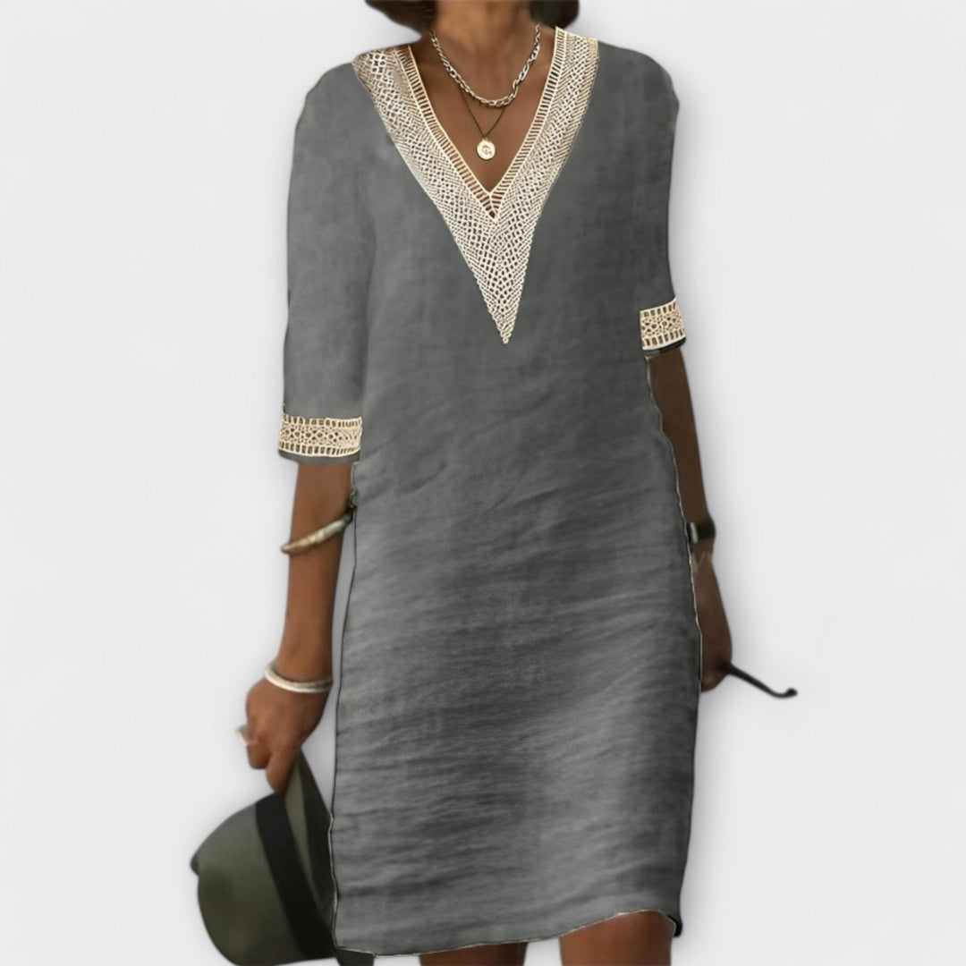 Calista | Women’s Summer Boho Short Sleeve White Linen Dress