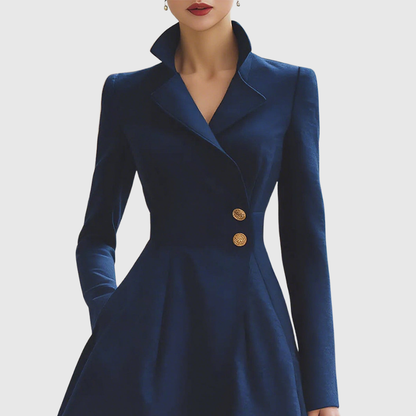 Astrid | Navy Velvet Tailored Fit Coat Dress