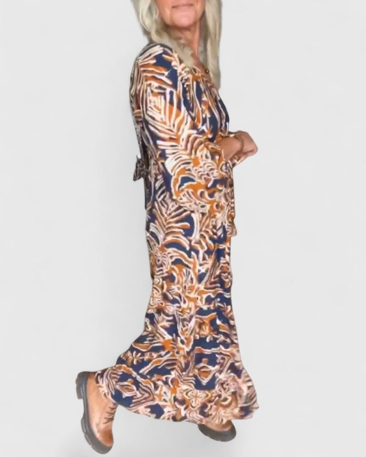 Astrid | Elegant Navy Floral Sophisticated Maxi Dress