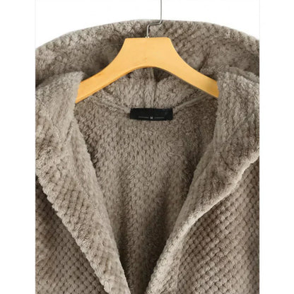 Astrid | Black Ribbed Cosy Hooded Coat