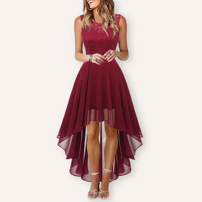 Alethea | Women’s Wedding Guest High-Low Elegant Red Lace Dress