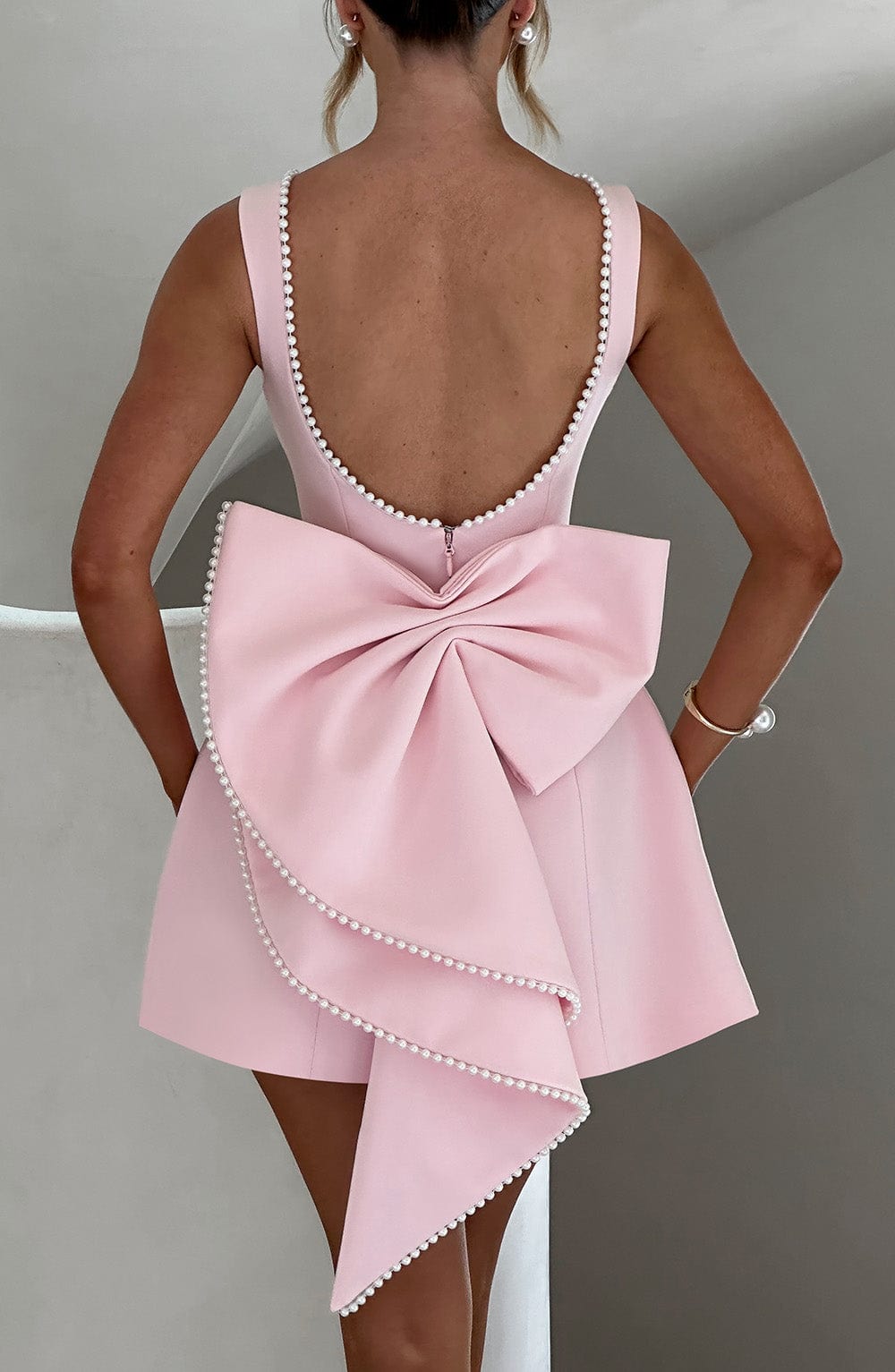 Alethea | Women's Wedding Guest Blush Pink Structured Mini Dress