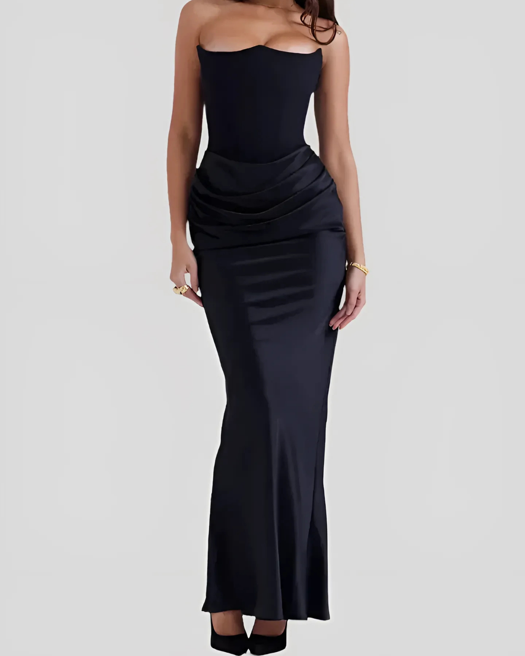 Astrid | Women’s Wedding Guest Draped Maxi Dress in Mauve Strapless Satin