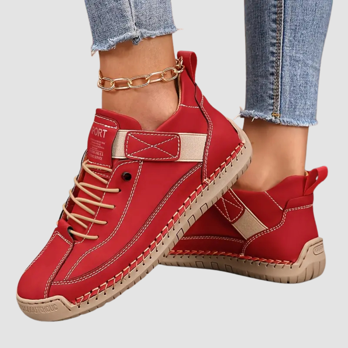 Kalindi | Beige Stitched Orthopedic Sneakers