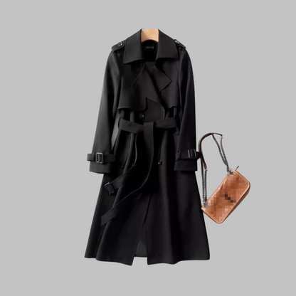 Aurora | Elegant Black Knee-Length Loose Fit Coat