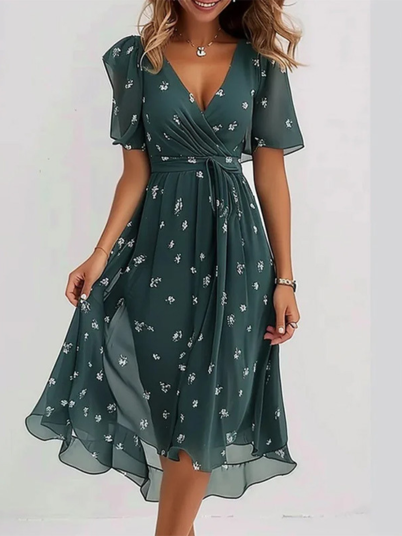Calista | Elegant Floral Summer Dress With Belly Cover