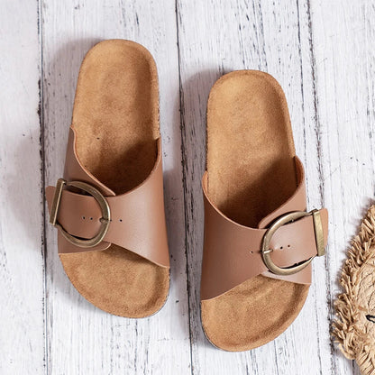Calista | Black Buckle Mule Slide