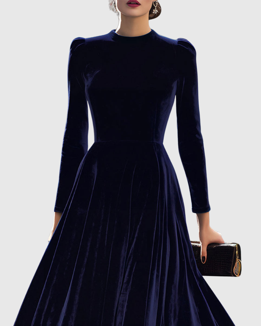 Calantha | Velvet Navy Long-Sleeve Midi Dress