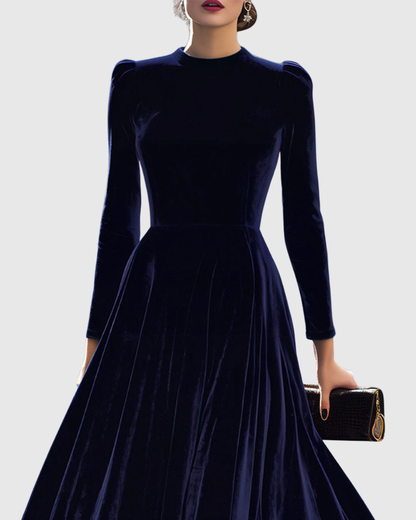 Calantha | Velvet Navy Long-Sleeve Midi Dress
