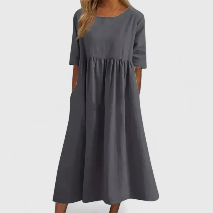 Calantha | Elegant Light Blue Linen Comfortable Dress