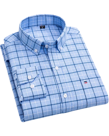 Benedict | Dark Navy Red Striped Check Cotton Shirt