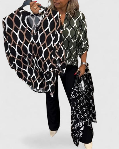 Astrid | Navy Patterned Elegant Blouse