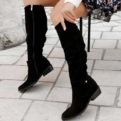 Alethea | Luxury Black Suede Knee Boots
