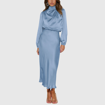 Calantha | Elegant Black Luxury Satin Maxi Dress