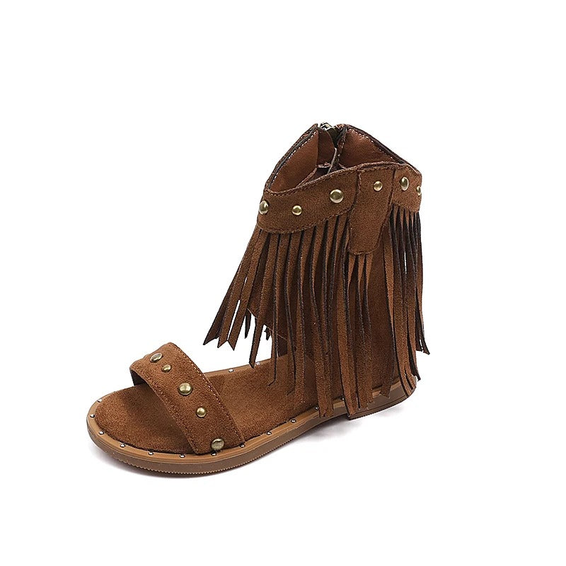 Calanthe | Luxury Black Fringed Elegant Sandals