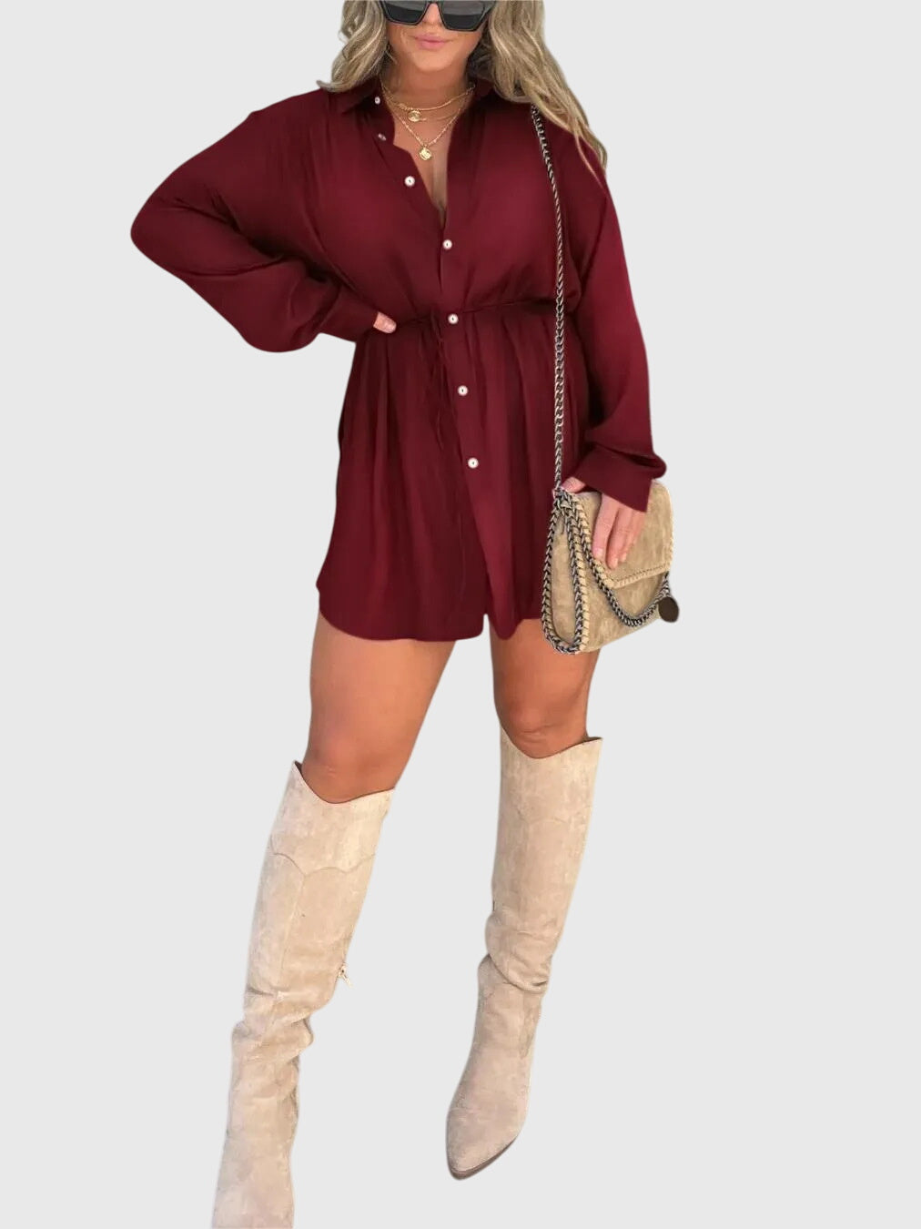 Aurora | Elegant Romper Dress in Burgundy