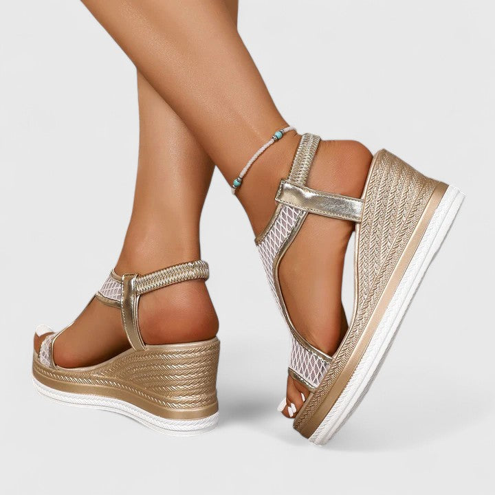 Calista | Elegant Metallic Mesh Sandals