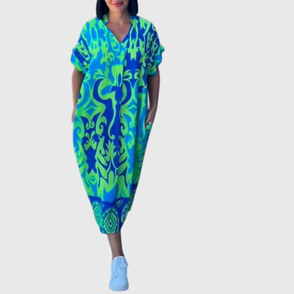 Juliette | Vibrant Elegant Summer Dress in Blue Green
