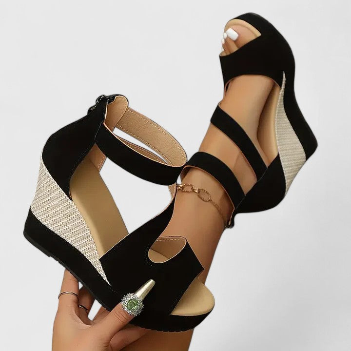 Calanthe | Black Strappy Orthopedic Wedge Sandals