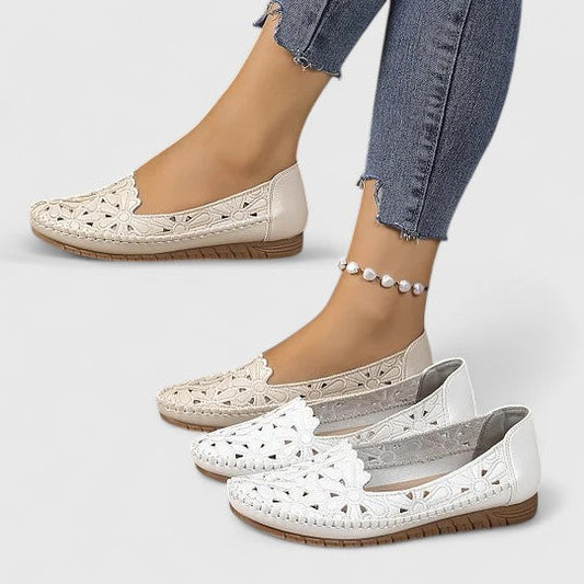 Calista | Elegant White Brogue Sandals