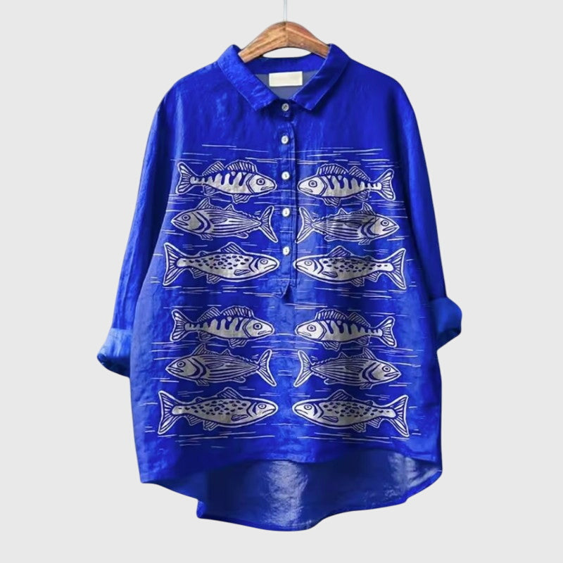 Aria | Gray Cat Print Blouse