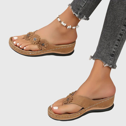 Calista | Navy Blue Orthopedic Flip Flops with Floral Details