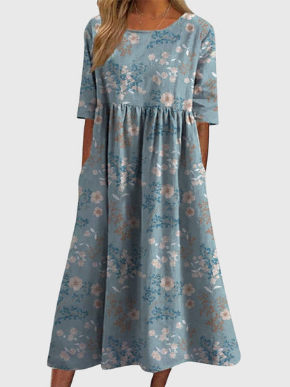 Calista | Elegant Navy Floral Flattering Dress