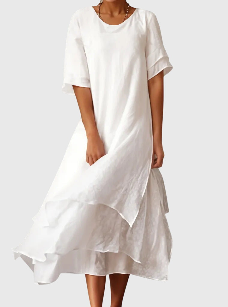 Alethea | Blush Elegant Dress with Ruffled Hem