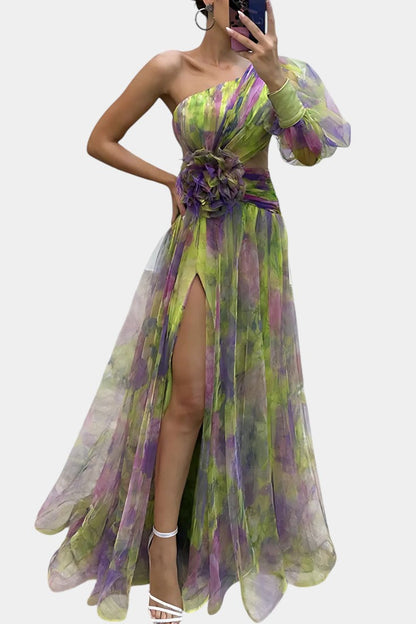 Calantha | Elegant Maxi Dress in Floral Tie-Dye Chiffon