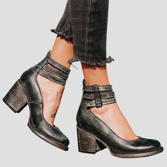 Zelia | Black Strappy Stylish Comfortable Boots