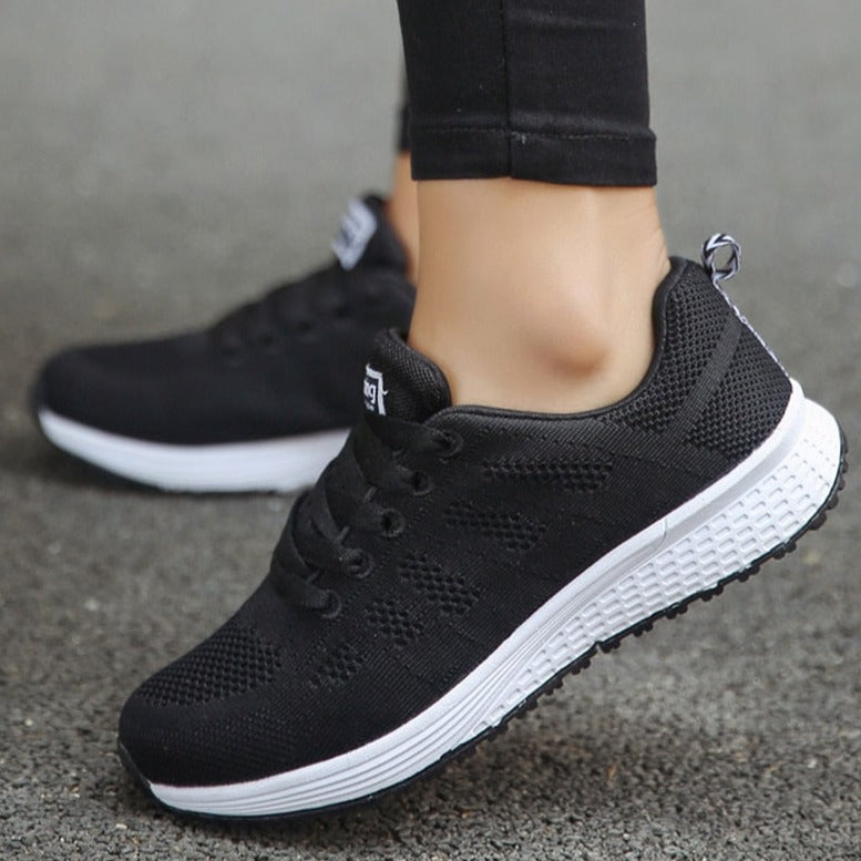 Evelia | Women's Lace Up Casual White Walking Sneakers