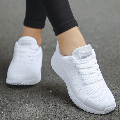 Evelia | Women's Lace Up Casual White Walking Sneakers