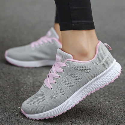 Evelia | Women's Lace Up Casual White Walking Sneakers