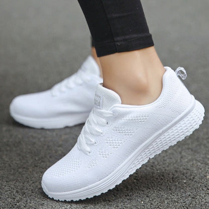 Evelia | Women's Lace Up Casual White Walking Sneakers