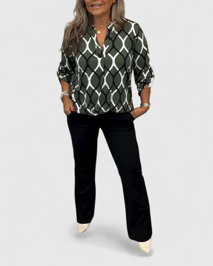Astrid | Navy Patterned Elegant Blouse