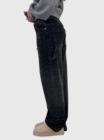 Astrid | Women’s Dark Blue Sparkle Diamond Denim Pants