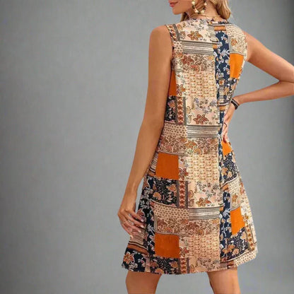 Alethea | Women's Boho Patchwork Lace Trim Sleeveless Mini Dress