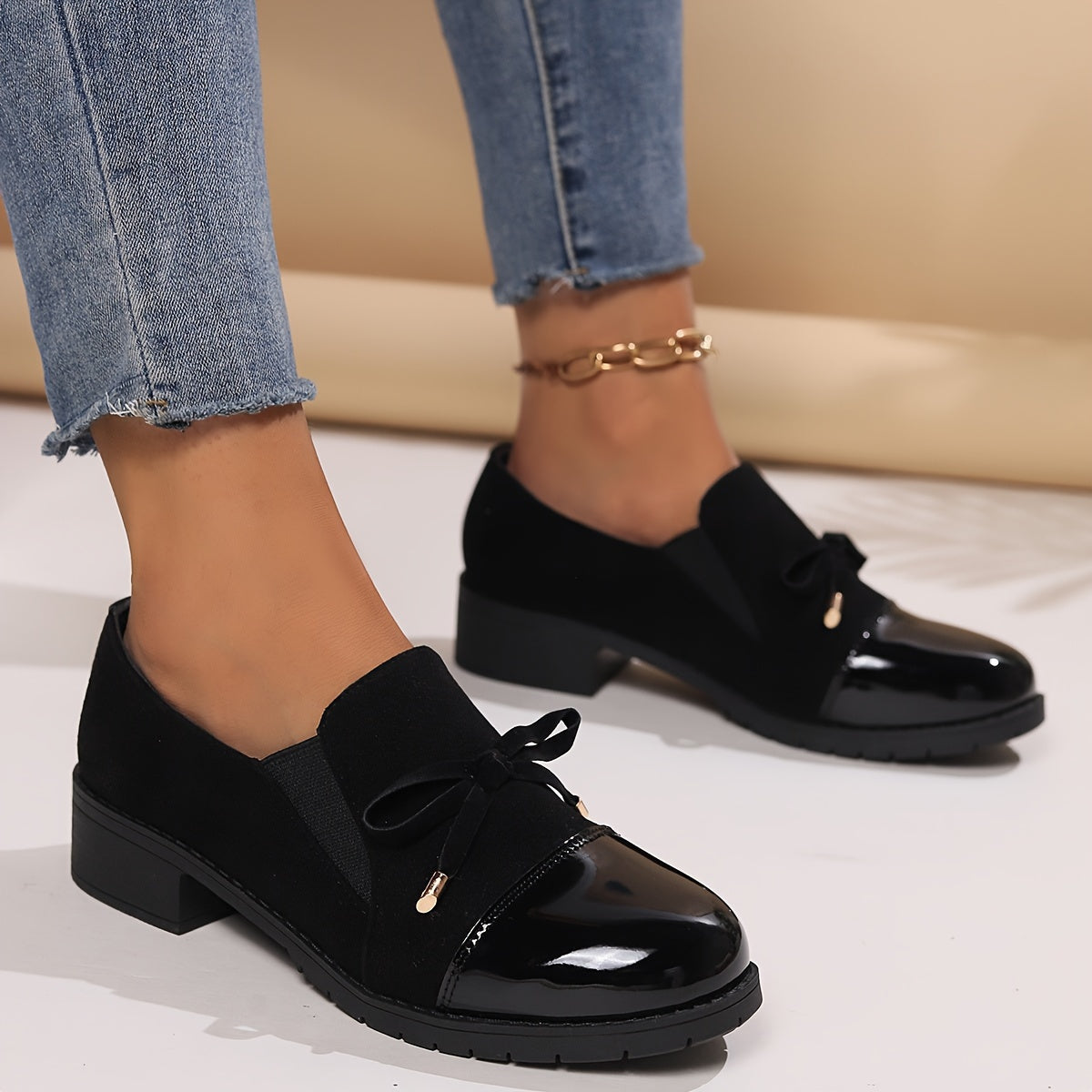 Kaida | Elegant Black Loafers with Gold Accents