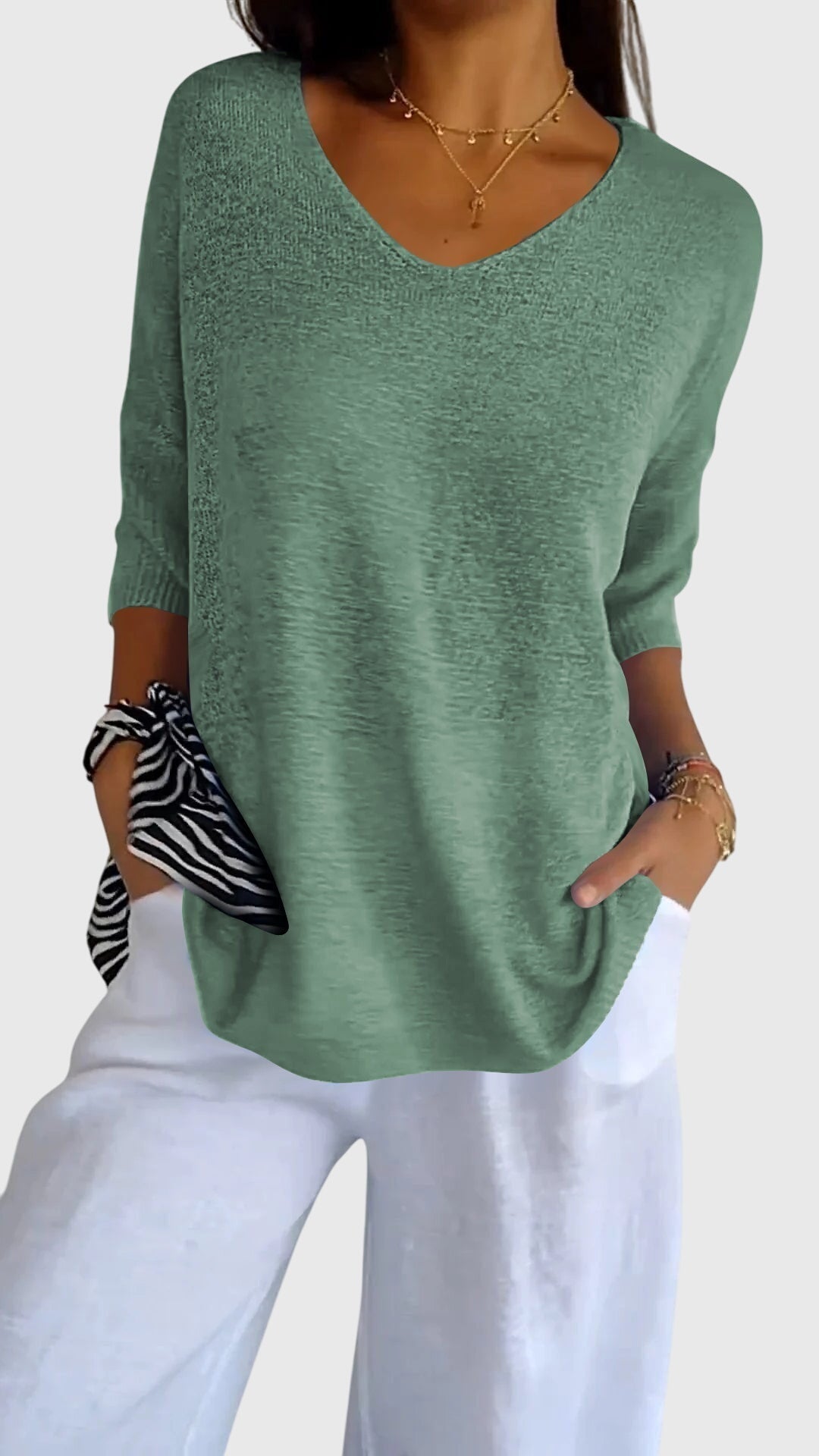 Alethea | Soft Coral Elegant V-Neck Top