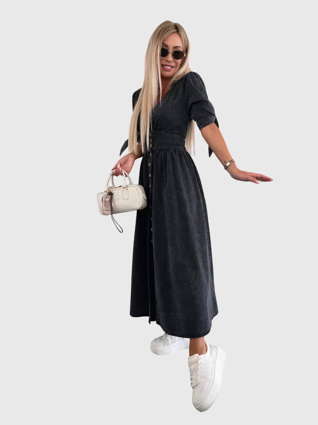 Alethea | Blush Elegant Denim Dress