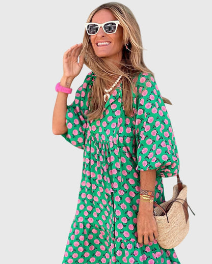Astrid | Boho Maxi Dress in Emerald Green Floral