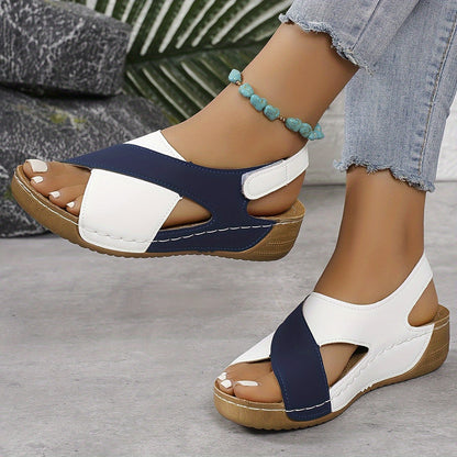 Astrid | Elegant White & Navy Orthopedic Sandal