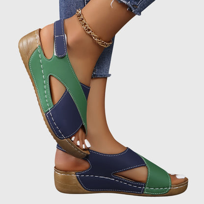 Calista | Women's Navy Blue & White Distressed Leather Cross Strap Orthotic Sandals