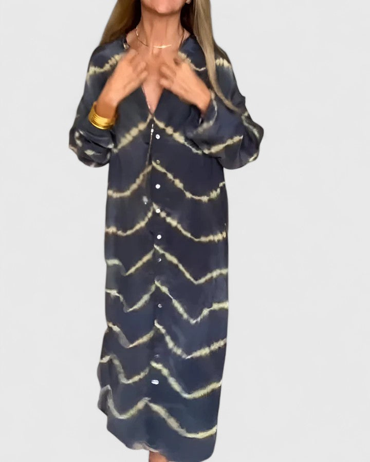 Astrid | Elegant Boho Black Gold Striped Maxi Dress