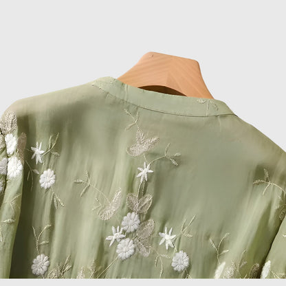 Astrid | Elegant Ivory Top With Embroidered Flowers