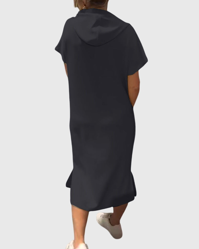 Alethea | Silk Casual Hoodie Dress in Burnt Orange