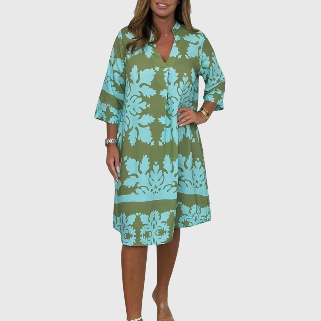 Willow | Olive & Turquoise Elegant Spring Dress