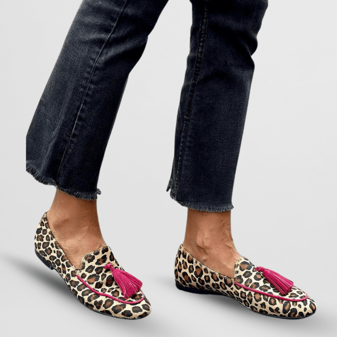 Calista | Leopard Slippers With Fringe Details