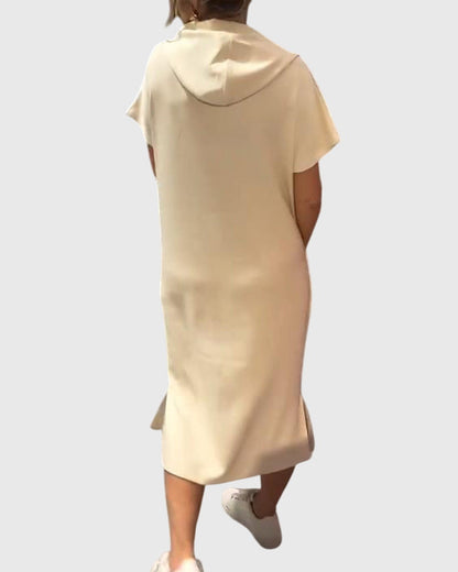 Alethea | Silk Casual Hoodie Dress in Burnt Orange